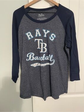 Majestic Navy and Heather Gray Tampa Bay Rays 3/4 Long Sleeve Tee